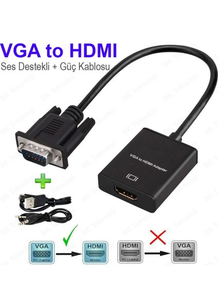 Yeni Nesil VGA To Hdmı Adaptörü Çıkış 1080P VGA Erkek Hdmı Kadın Ses Video Kablosu Dönüştürücüsü