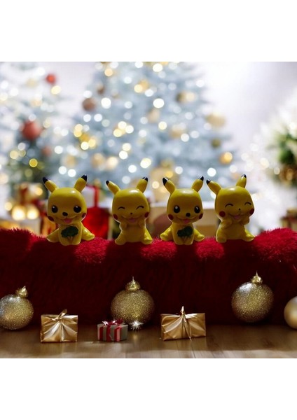 4 Adet Pikachu Pokemon Biblo Dekoratif Biblo Noel Süsleri Yılbaşı leri Vitrin Dekor