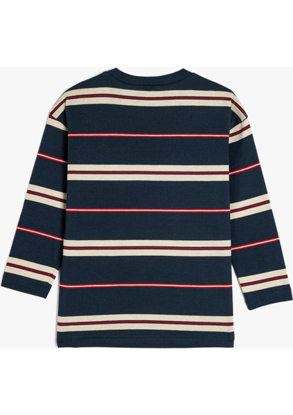 Çizgili Uzun Kollu Pamuklu Bisiklet Yaka Oversize Tişört fiyatları