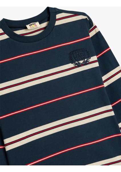 Çizgili Uzun Kollu Pamuklu Bisiklet Yaka Oversize Tişört modelleri