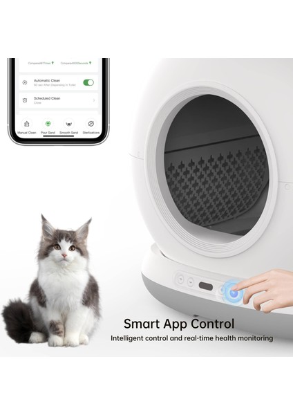 CB001 Akıllı Otomatik Kedi Tuvaleti, APP ile Kontrol, 75lt İç Hazne, 7lt Çöp Haznesi