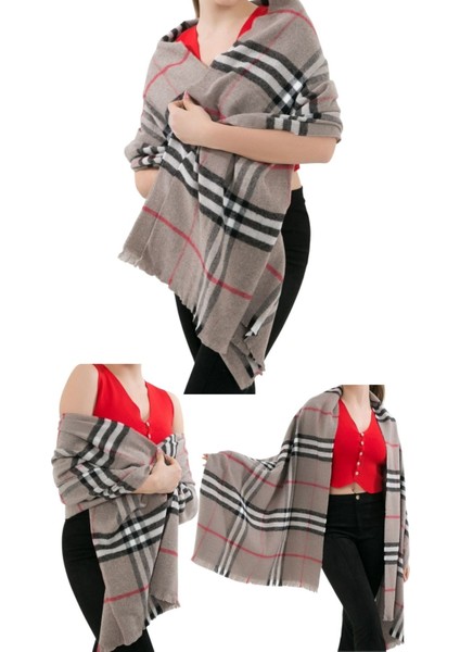 1 Adet Kadın Büyük Bedene Uygun Yumuşak Dokulu Kışlık Desenli Atkı Omuz Şalı