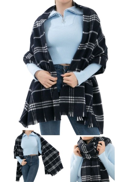 1 Adet Kadın Büyük Bedene Uygun Yumuşak Dokulu Kışlık Desenli Atkı Omuz Şalı