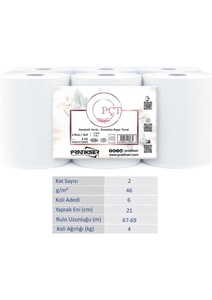 Pçt - Hareketli Havlu - 2ply - 4 Kg/6 Rulo