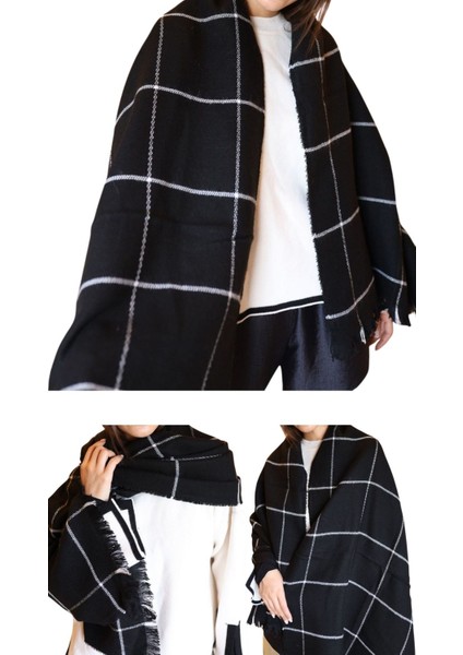 1 Adet Kadın Büyük Bedene Uygun Yumuşak Dokulu Kışlık Desenli Atkı Omuz Şalı