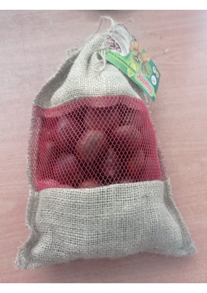 File Pencereli, Jüt Çuval, Organik Ceviz Çuvalı, Fındık Çuvalı, Kestane Çuvalı, 21 Cm-22 Cm, 1 kg Ürün Taşır, 10 Adet, Kırmızı ve Sarı Fileli