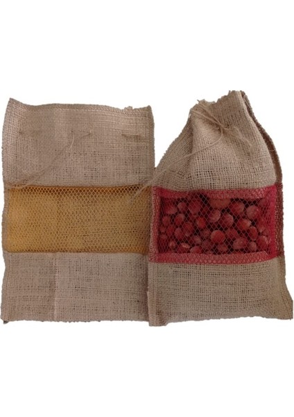 File Pencereli, Jüt Çuval, Organik Ceviz Çuvalı, Fındık Çuvalı, Kestane Çuvalı, 21 Cm-22 Cm, 1 kg Ürün Taşır, 10 Adet, Kırmızı ve Sarı Fileli modelleri