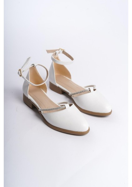 Kadın Emil Shoes Beyaz Taş Detaylı Bilek Kemerli Babet Ayakkabı fiyatları