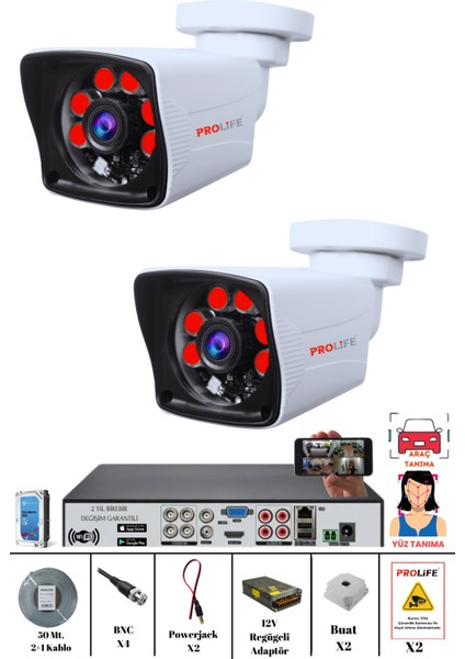 2 Kameralı 5 Mp 1080P Yüz Algılamalı Yeni Özellik Full HD Gece Görüşlü Kamera Seti-Ultra Üstün Kalite Ömrü