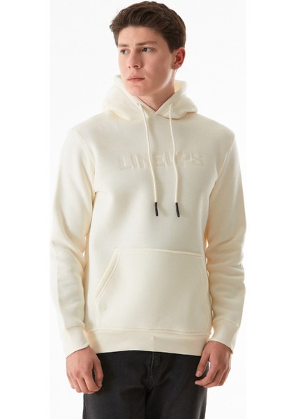 3 Iplik Yazı Nakışlı Kanguru Cepli Kapüşonlu Sweatshirt