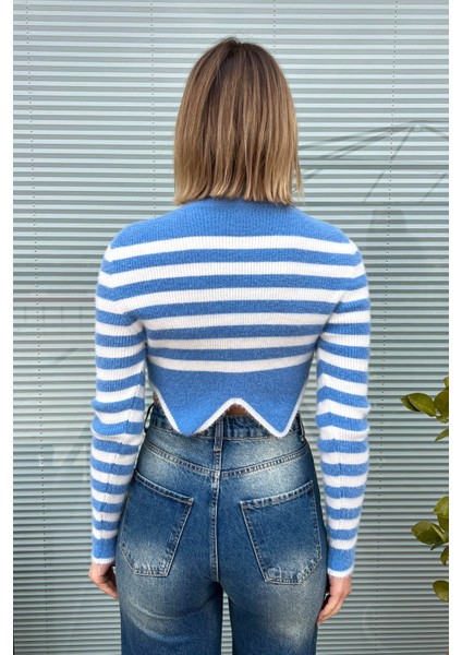 Kadın Çizgili Crop Kazak 6611 fırsatları