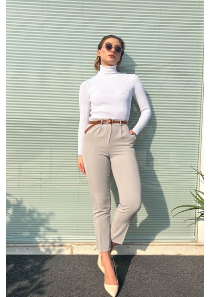 Kadın Dar Paça Kemerli Pantolon 4577