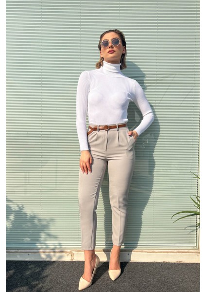 Kadın Dar Paça Kemerli Pantolon 4577 fiyatları