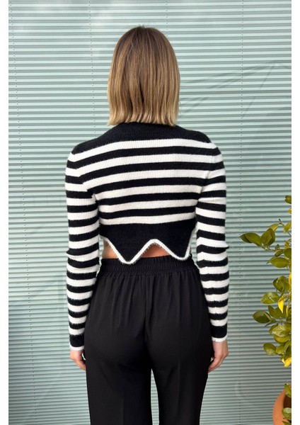 Kadın Çizgili Crop Kazak 6611 fırsatları