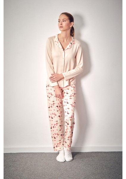 Köpek Desenli Gömlek Yaka 2 Li Pijama Takımı