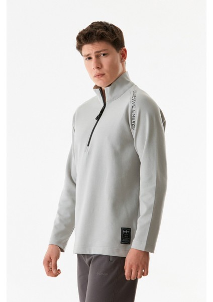 Collective Energy Yazı Baskılı Yarım Fermuarlı Dik Yaka Sweatshirt