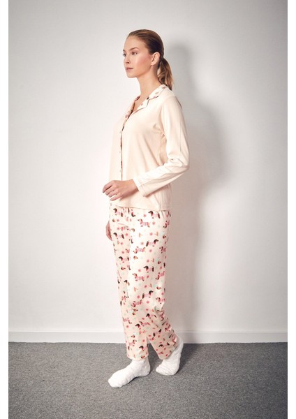Köpek Desenli Gömlek Yaka 2 Li Pijama Takımı
