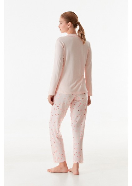 Kalp Desenli Gömlek Yaka 2 Li Pijama Takımı