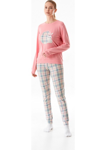 Tavşan Nakışlı Bisiklet Yaka 2 Li Pijama Takımı fırsatları