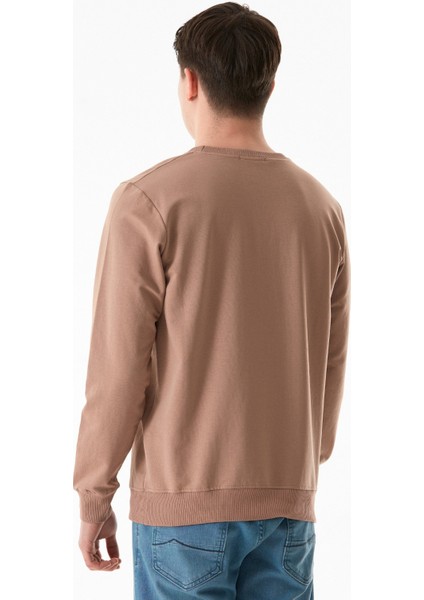 Yazı Nakışlı Bisiklet Yaka Sweatshirt