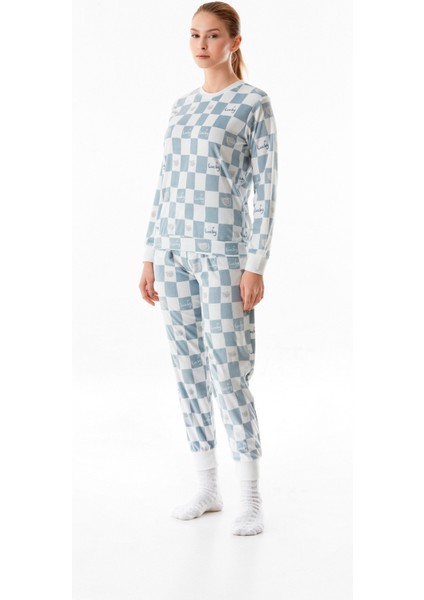 Dama Desenli Bisiklet Yaka 2 Li Kadife Pijama Takımı fiyatları