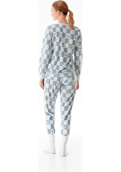 Dama Desenli Bisiklet Yaka 2 Li Kadife Pijama Takımı modelleri