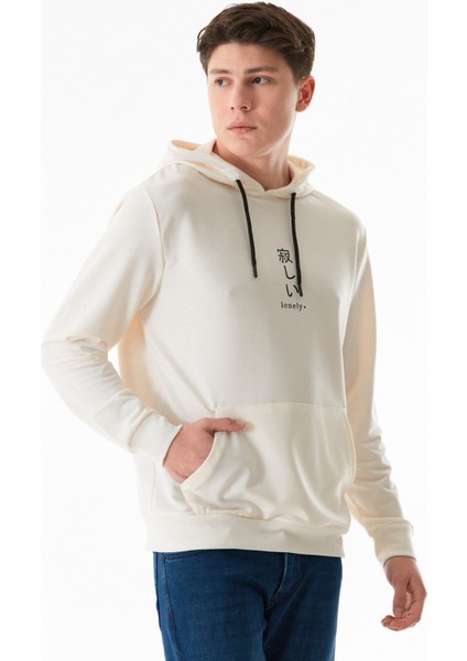 Lonely Yazı Baskılı Kapüşonlu Kanguru Cepli Sweatshirt