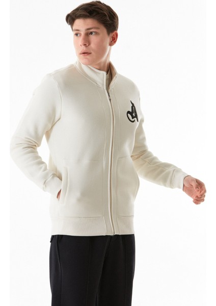 3 Iplik Harf Baskılı Fermuarlı Dik Yaka Sweatshirt