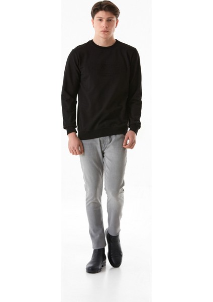 Kabartma Desenli Bisiklet Yaka Sweatshirt