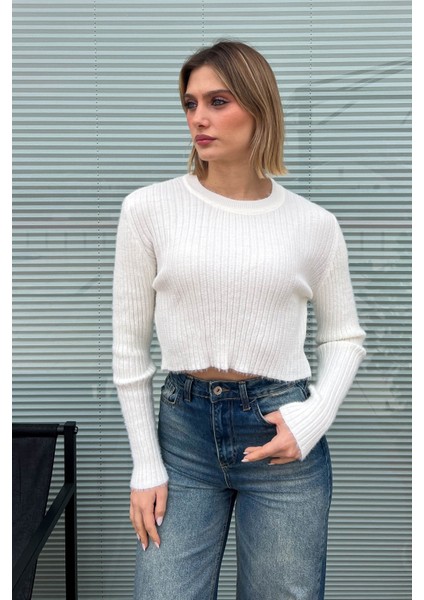 Kadın Fitilli Crop Kazak 6620
