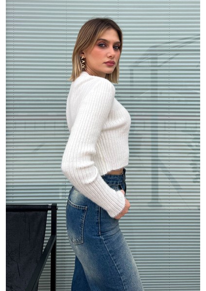 Kadın Fitilli Crop Kazak 6620 modelleri
