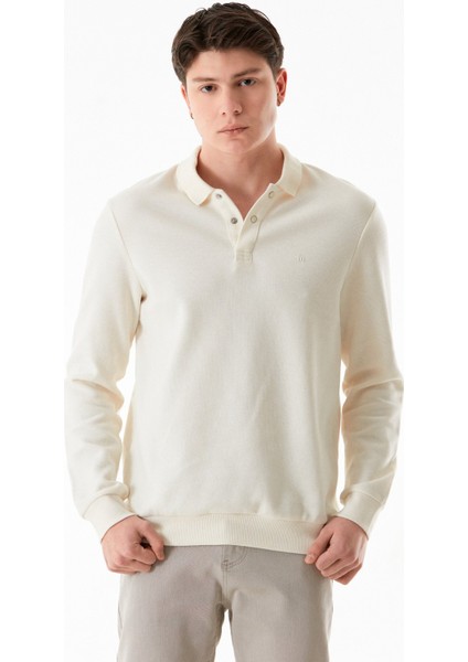 Fitilli Polo Yaka Düğmeli Sweatshirt