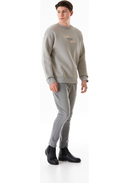 3 Iplik Kabartma Baskılı Bisiklet Yaka Sweatshirt fiyatları