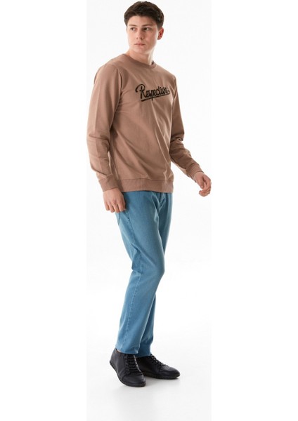 Yazı Nakışlı Bisiklet Yaka Sweatshirt fiyatları