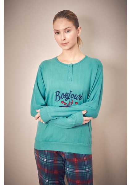 Bonjour Yazı Nakışlı 2 Li Kadife Pijama Takımı fiyatları
