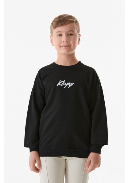 Önü ve Arkası Kbpy Baskılı Bisiklet Yaka Erkek Çocuk Sweatshirt
