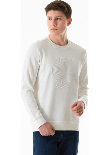 Kabartma Desenli Bisiklet Yaka Sweatshirt