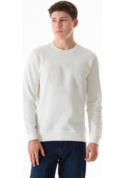 Kabartma Desenli Bisiklet Yaka Sweatshirt