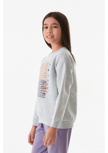 3 Iplik Brooklyn Yazı Baskılı Bisiklet Yaka Kız Çocuk Sweatshirt modelleri