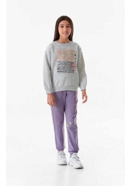 3 Iplik Brooklyn Yazı Baskılı Bisiklet Yaka Kız Çocuk Sweatshirt indirimleri