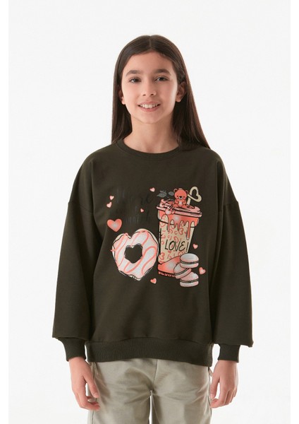 Baskılı Bisiklet Yaka Kız Çocuk Sweatshirt