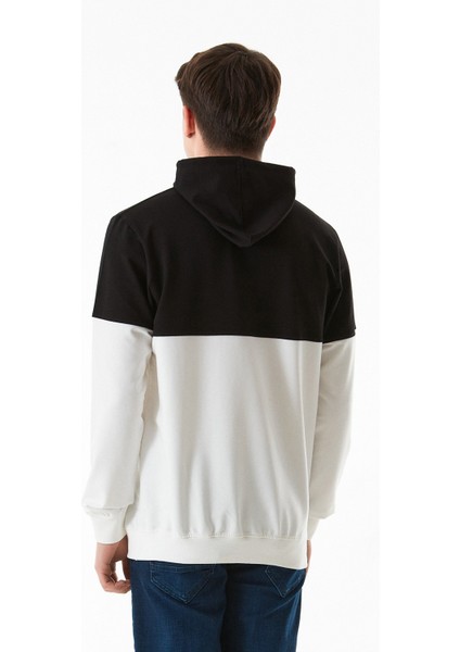 Renk Bloklu Yazı Kabartmalı Kapüşonlu Sweatshirt modelleri
