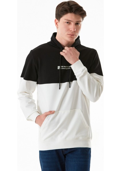 Renk Bloklu Yazı Kabartmalı Kapüşonlu Sweatshirt indirimleri