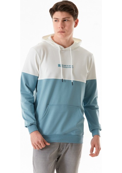 Renk Bloklu Yazı Kabartmalı Kapüşonlu Sweatshirt