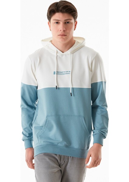 Renk Bloklu Yazı Kabartmalı Kapüşonlu Sweatshirt