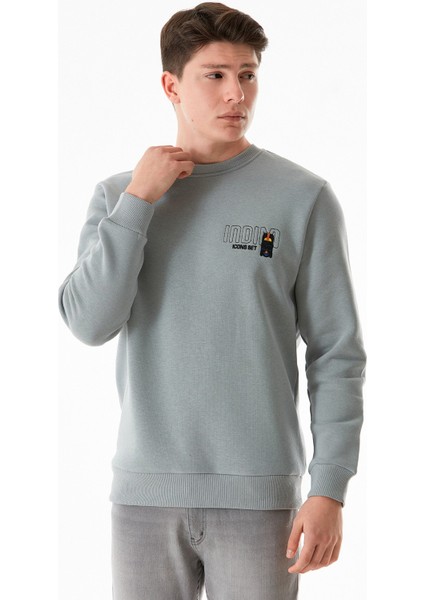 3 Iplik Yazı Nakışlı Bisiklet Yaka Sweatshirt