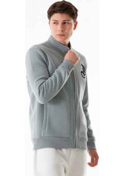 3 Iplik Harf Baskılı Fermuarlı Dik Yaka Sweatshirt