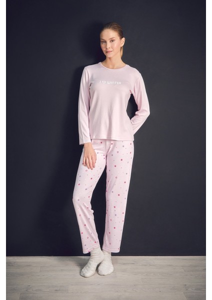 Yazı Baskılı Bisiklet Yaka 2 Li Pijama Takımı