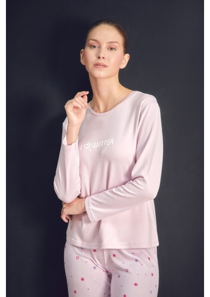 Yazı Baskılı Bisiklet Yaka 2 Li Pijama Takımı