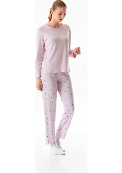 Yazı Baskılı Bisiklet Yaka 2 Li Pijama Takımı